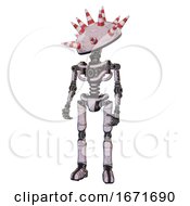 Poster, Art Print Of Bot Containing Red And White Cone Dome Head And Light Chest Exoshielding And No Chest Plating And Ultralight Foot Exosuit Sketch Pad Light Lines Standing Looking Right Restful Pose