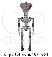 Poster, Art Print Of Robot Containing Flat Elongated Skull Head And Light Chest Exoshielding And No Chest Plating And Ultralight Foot Exosuit Halftone Gray Front View