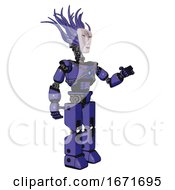 Poster, Art Print Of Android Containing Humanoid Face Mask And Spiral Design And Light Chest Exoshielding And Blue Energy Core And Prototype Exoplate Legs Primary Blue Halftone Interacting
