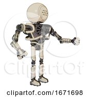Poster, Art Print Of Android Containing Dots Array Face And Heavy Upper Chest And No Chest Plating And Ultralight Foot Exosuit Off White Toon Interacting