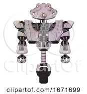 Poster, Art Print Of Automaton Containing Techno Multi-Eyed Domehead Design And Heavy Upper Chest And Heavy Mech Chest And Unicycle Wheel Sketch Pad Dots Pattern Front View