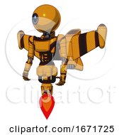 Poster, Art Print Of Mech Containing Dual Retro Camera Head And Round Happy Cyclops Head And Light Chest Exoshielding And Ultralight Chest Exosuit And Stellar Jet Wing Rocket Pack And Jet Propulsion