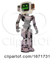 Poster, Art Print Of Android Containing Old Computer Monitor And Happy Pixel Face And Old Retro Speakers And Light Chest Exoshielding And Ultralight Chest Exosuit And Prototype Exoplate Legs Gray Metal Hero Pose