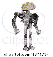 Poster, Art Print Of Robot Containing Many-Eyed Monster Head Design And Heavy Upper Chest And No Chest Plating And Ultralight Foot Exosuit Sketch Pad Dirty Smudge Hero Pose