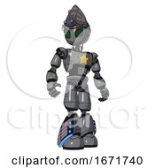 Robot Containing Grey Alien Style Head And Led Array Eyes And Alien Bug Creature Hat And Light Chest Exoshielding And Yellow Star And Light Leg Exoshielding And Megneto Hovers Foot Mod