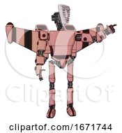Poster, Art Print Of Cyborg Containing Humanoid Face Mask And Binary War Paint And Light Chest Exoshielding And Prototype Exoplate Chest And Stellar Jet Wing Rocket Pack And Ultralight Foot Exosuit Toon Pink Tint