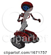 Poster, Art Print Of Bot Containing Digital Display Head And Large Eye And Light Chest Exoshielding And No Chest Plating And Tank Tracks Grunge Dots Dark Red Fight Or Defense Pose