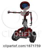 Poster, Art Print Of Bot Containing Digital Display Head And Large Eye And Light Chest Exoshielding And No Chest Plating And Tank Tracks Grunge Dots Dark Red Arm Out Holding Invisible Object