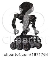 Poster, Art Print Of Android Containing Round Head And Bug Eye Array And Heavy Upper Chest And No Chest Plating And Six-Wheeler Base Clean Black Hero Pose