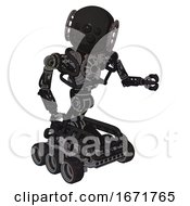Poster, Art Print Of Android Containing Round Head And Bug Eye Array And Heavy Upper Chest And No Chest Plating And Six-Wheeler Base Clean Black Fight Or Defense Pose