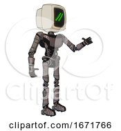 Poster, Art Print Of Robot Containing Old Computer Monitor And Double Backslash Pixel Design And Light Chest Exoshielding And Ultralight Chest Exosuit And Ultralight Foot Exosuit Light Pink Beige Interacting