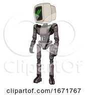 Poster, Art Print Of Robot Containing Old Computer Monitor And Double Backslash Pixel Design And Light Chest Exoshielding And Ultralight Chest Exosuit And Ultralight Foot Exosuit Light Pink Beige