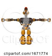Poster, Art Print Of Automaton Containing Dual Retro Camera Head And Laser Gun Head And Heavy Upper Chest And No Chest Plating And Light Leg Exoshielding Primary Yellow Halftone T-Pose