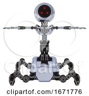 Poster, Art Print Of Droid Containing Three Led Eyes Round Head And Light Chest Exoshielding And No Chest Plating And Insect Walker Legs Blue Tint Toon T-Pose