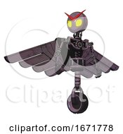 Poster, Art Print Of Cyborg Containing Grey Alien Style Head And Yellow Eyes And Light Chest Exoshielding And Pilots Wings Assembly And No Chest Plating And Unicycle Wheel Lilac Metal Hero Pose