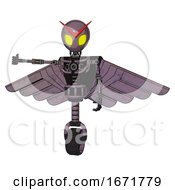 Poster, Art Print Of Cyborg Containing Grey Alien Style Head And Yellow Eyes And Light Chest Exoshielding And Pilots Wings Assembly And No Chest Plating And Unicycle Wheel Lilac Metal Arm Out Holding Invisible Object