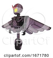 Poster, Art Print Of Cyborg Containing Grey Alien Style Head And Yellow Eyes And Light Chest Exoshielding And Pilots Wings Assembly And No Chest Plating And Unicycle Wheel Lilac Metal