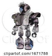 Poster, Art Print Of Mech Containing Digital Display Head And Three Vertical Line Design And Eye Lashes Deco And Heavy Upper Chest And Heavy Mech Chest And Green Cable Sockets Array 