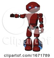 Poster, Art Print Of Mech Containing Oval Wide Head And Blue Eyes And Light Chest Exoshielding And Prototype Exoplate Chest And Light Leg Exoshielding And Megneto-Hovers Foot Mod Matted Red