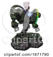 Poster, Art Print Of Droid Containing Humanoid Face Mask And Heavy Upper Chest And Heavy Mech Chest And Spectrum Fusion Core Chest And Tank Tracks Old Corroded Copper Hero Pose