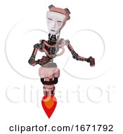 Poster, Art Print Of Robot Containing Humanoid Face Mask And Blood Tears And Light Chest Exoshielding And No Chest Plating And Jet Propulsion Toon Pink Tint Fight Or Defense Pose