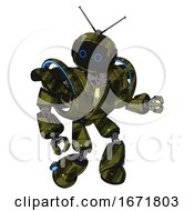 Poster, Art Print Of Automaton Containing Digital Display Head And Circle Eyes And Retro Antennas And Heavy Upper Chest And Heavy Mech Chest And Battle Mech Chest And Light Leg Exoshielding Grunge Army Green
