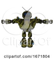 Poster, Art Print Of Automaton Containing Digital Display Head And Circle Eyes And Retro Antennas And Heavy Upper Chest And Heavy Mech Chest And Battle Mech Chest And Light Leg Exoshielding Grunge Army Green T-Pose