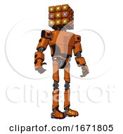 Poster, Art Print Of Automaton Containing Dual Retro Camera Head And Cube Array Head And Light Chest Exoshielding And Prototype Exoplate Chest And Ultralight Foot Exosuit Secondary Orange Halftone Hero Pose