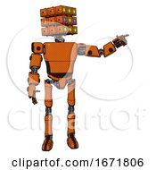 Poster, Art Print Of Automaton Containing Dual Retro Camera Head And Cube Array Head And Light Chest Exoshielding And Prototype Exoplate Chest And Ultralight Foot Exosuit Secondary Orange Halftone