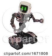 Poster, Art Print Of Bot Containing Old Computer Monitor And Pixel Line Eyes And Red Buttons And Heavy Upper Chest And No Chest Plating And Tank Tracks Powder Pink Metal Fight Or Defense Pose