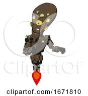 Poster, Art Print Of Droid Containing Flat Elongated Skull Head And Yellow Eyeball Array And Light Chest Exoshielding And Prototype Exoplate Chest And Jet Propulsion Light Brown Halftone Fight Or Defense Pose