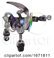 Poster, Art Print Of Automaton Containing Flat Elongated Skull Head And Heavy Upper Chest And Heavy Mech Chest And Spectrum Fusion Core Chest And Unicycle Wheel Smudgy Sketch Pointing Left Or Pushing A Button