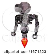 Poster, Art Print Of Droid Containing Cable Connector Head And Heavy Upper Chest And No Chest Plating And Jet Propulsion Dark Ink Dots Sketch Standing Looking Right Restful Pose