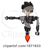 Poster, Art Print Of Cyborg Containing Bird Skull Head And Red Line Eyes And Bird Feather Design And Heavy Upper Chest And No Chest Plating And Jet Propulsion Clean Black Arm Out Holding Invisible Object