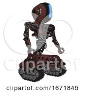 Poster, Art Print Of Automaton Containing Round Head And Large Vertical Visor And Head Light Gadgets And Heavy Upper Chest And No Chest Plating And Tank Tracks Steampunk Copper Facing Left View