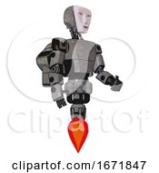 Poster, Art Print Of Automaton Containing Humanoid Face Mask And Light Chest Exoshielding And Prototype Exoplate Chest And Rocket Pack And Jet Propulsion Unpainted Metal Facing Left View