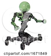 Poster, Art Print Of Bot Containing Dots Array Face And Heavy Upper Chest And No Chest Plating And Insect Walker Legs Green Tint Toon Interacting
