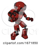 Poster, Art Print Of Bot Containing Oval Wide Head And Steampunk Iron Bands With Bolts And Light Chest Exoshielding And Red Chest Button And Rocket Pack And Prototype Exoplate Legs Cherry Tomato Red