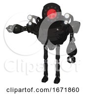 Poster, Art Print Of Bot Containing Round Head And Red Laser Crystal Array And Heavy Upper Chest And Shoulder Headlights And Ultralight Foot Exosuit Toon Black Scribbles Sketch Arm Out Holding Invisible Object