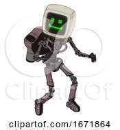 Poster, Art Print Of Robot Containing Old Computer Monitor And Happy Pixel Face And Light Chest Exoshielding And Rocket Pack And No Chest Plating And Ultralight Foot Exosuit Dusty Rose Red Metal Fight Or Defense Pose