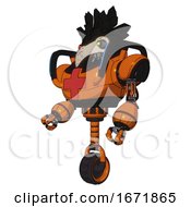 Poster, Art Print Of Droid Containing Bird Skull Head And Yellow And Green Scope Eyes And Crow Feather Design And Heavy Upper Chest And First Aid Chest Symbol And Blue Strip Lights And Unicycle Wheel