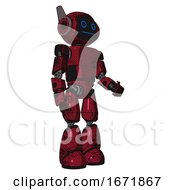 Poster, Art Print Of Droid Containing Digital Display Head And Blank-Faced Expression And Winglets And Light Chest Exoshielding And Prototype Exoplate Chest And Light Leg Exoshielding Grunge Dots Royal Red