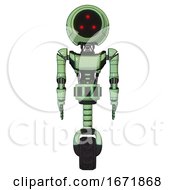 Poster, Art Print Of Droid Containing Three Led Eyes Round Head And Light Chest Exoshielding And Ultralight Chest Exosuit And Unicycle Wheel Green Tint Toon Front View