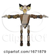 Poster, Art Print Of Bot Containing Bird Skull Head And Big Yellow Eyes And Robobeak Design And Light Chest Exoshielding And Prototype Exoplate Chest And Ultralight Foot Exosuit Old Copper T-Pose