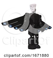 Poster, Art Print Of Robot Containing Humanoid Face Mask And Light Chest Exoshielding And Prototype Exoplate Chest And Cherub Wings Design And Prototype Exoplate Legs Clean Black Hero Pose