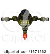 Poster, Art Print Of Robot Containing Digital Display Head And Woo Expression And Heavy Upper Chest And Colored Lights Array And Jet Propulsion Grunge Army Green T-Pose
