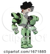 Poster, Art Print Of Automaton Containing Bird Skull Head And Red Led Circle Eyes And Crow Feather Design And Heavy Upper Chest And Heavy Mech Chest And Prototype Exoplate Legs Green Tint Toon Hero Pose