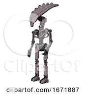 Poster, Art Print Of Robot Containing Flat Elongated Skull Head And Light Chest Exoshielding And No Chest Plating And Ultralight Foot Exosuit Halftone Gray Facing Right View