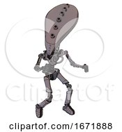 Poster, Art Print Of Robot Containing Flat Elongated Skull Head And Light Chest Exoshielding And No Chest Plating And Ultralight Foot Exosuit Halftone Gray Fight Or Defense Pose