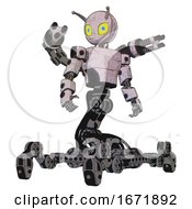 Robot Containing Grey Alien Style Head And Yellow Eyes With Blue Pupils And Bug Antennas And Light Chest Exoshielding And Prototype Exoplate Chest And Minigun Back Assembly And Insect Walker Legs